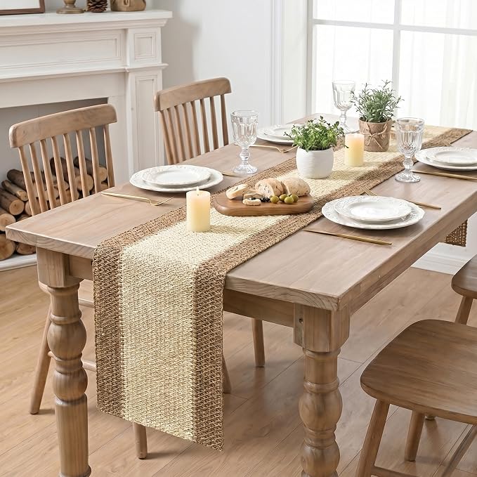 Artoid Mode Burlap Brown Farmhouse Rustic Paper Braided Table Runner, Seasonal - Image 5