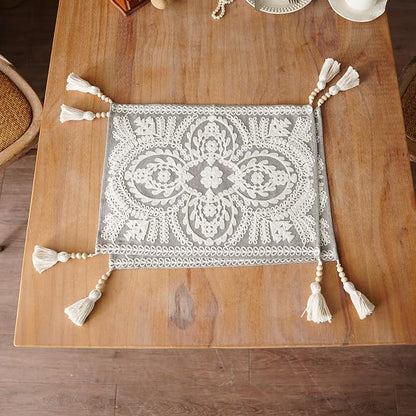 Embroidered Placemat Boho Farmhouse Place Mats, 8 Tassel Pendants, Layered - Image 2