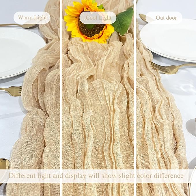 6Pack Beige Cheesecloth Table Runner 17x108 inch Beige Table Runner | Boho - Image 5