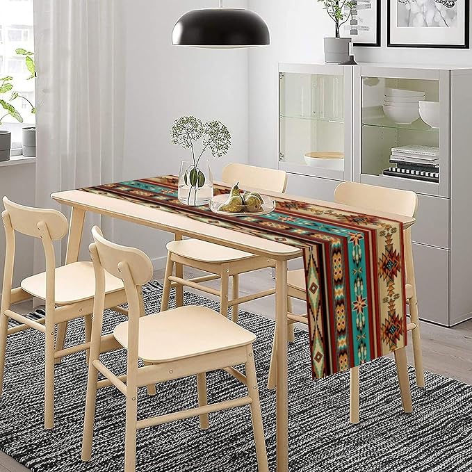 Aztec Southwest Table Runner, Ethnic Style Design Geometric Triditional Kitchen - Image 3