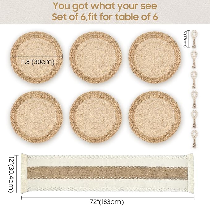 Placemats Set of 6, Natural Round Placemats - Image 6
