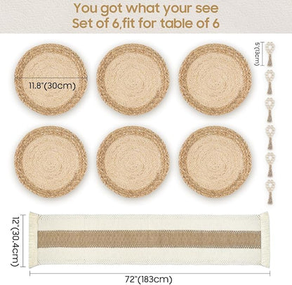 Placemats Set of 6, Natural Round Placemats - Image 6