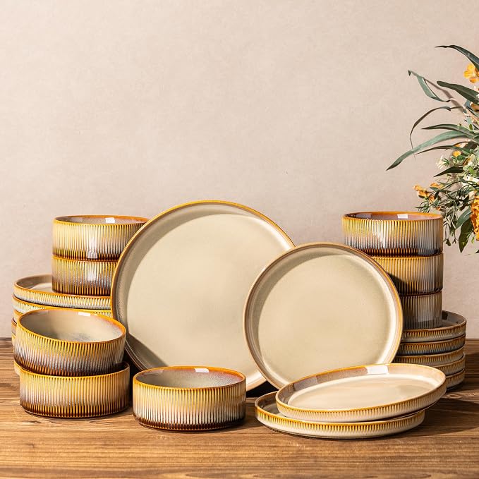 Ceramic Dinnerware Set for 8, 24-Piece Plates and Bowls Set | Lightweight by TheTerra