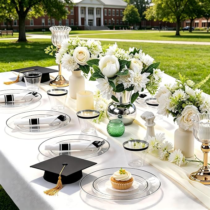 SUT 175 Pcs Black and Clear Plastic Dinnerware Set - Image 5