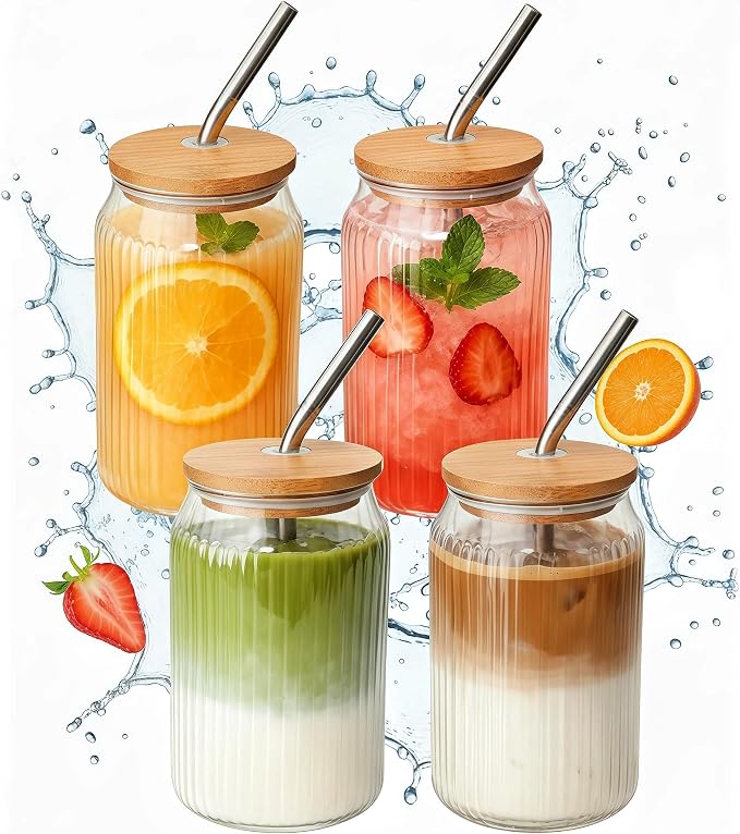 4 Packs Ribbed Glass Tumbler by Unknown