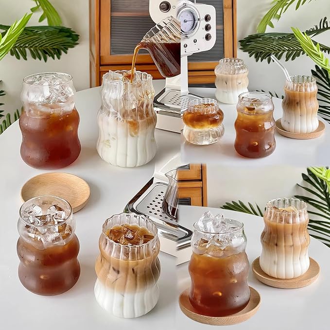 2 Pcs Ribbed Glass Cups 18 Oz Vintage Drinkware Wavy Ribbed Design Ideal - Image 5