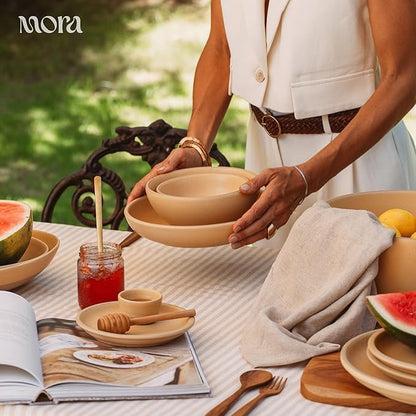 MORA Medium Dishes Set of 4, 30oz Ceramic Pottery Pasta Plate/Wide Bowls - Microwave, Oven and Dishwasher Safe - Merrigold