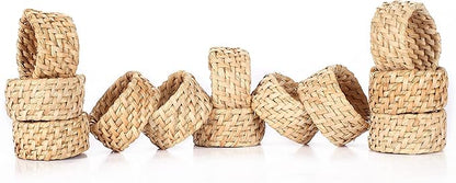 Napkin Rings Set of 12 - Handwoven Rustic Rattan Napkin Holders Table Decor for Dinners, Weddings, Holidays, Parties & Everyday Use - Natural Tan - Serviette Rings (Brown) - ALPHA Living HOME