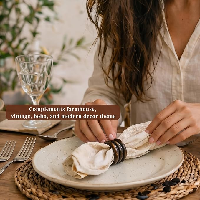 Handcrafted Wooden Napkin Rings Set of 12, Hardwood Dinner Napkin Holders - Image 7