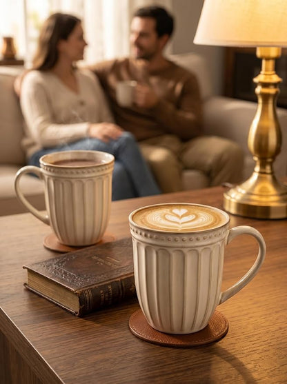 HASENSE Textured Coffee Mugs Set of 4, 16 Oz Ribbed Ceramic Cups - Image 7