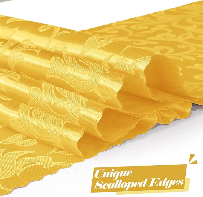 MILVOWOC Gold Satin Table Runner, 12 Pack, 12 x 72 Inch | Jacquard Damask - Image 3