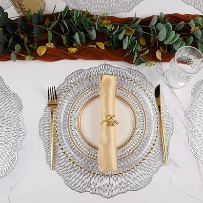 Round Placemats Set of 6, Hollow Out Table Mats Washable Wipeable Vinyl Place Mats for Wedding Party Kitchen Decorations