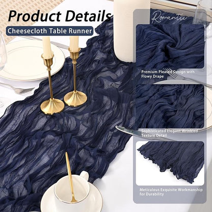 8 Pack Navy Blue Cheesecloth Table Runner 17x108 inch Boho Gauze Cheese Cloth - Image 4