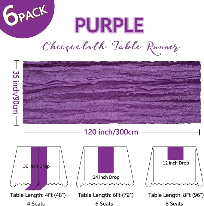 6 Pack Purple Cheesecloth Table Runner 10Ft Gauze Cheese Cloth Table Runner - Image 2