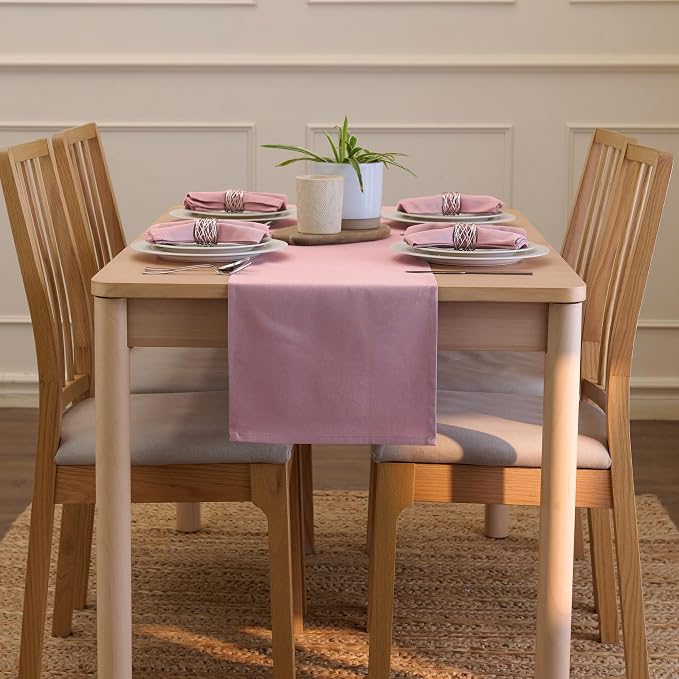Encasa XO Table Runner, Cotton Canvas Dining Runner 13"x72" | Mauve, 180 GSM - Image 4