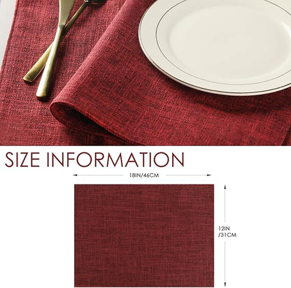 Red Placemats Set of 8, Washable Dining Table Mats Cloth Place Mats, Elegant Placemats for Valentines Day Holiday, Heat Resistant Kitchen Burgundy Place Mats, Easy to Clean(Burgundy)