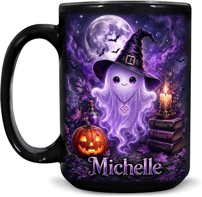 Hyturtle Personalized Halloween Ghost Mug, Custom Name Gift by Hyturtle