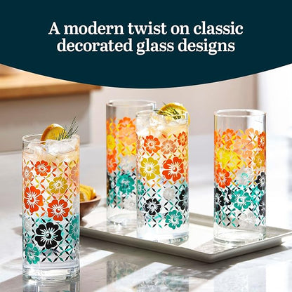 Libbey Vintage Flower Drinking Glasses Set of 4, Retro Floral Design Glass Cups - Image 2