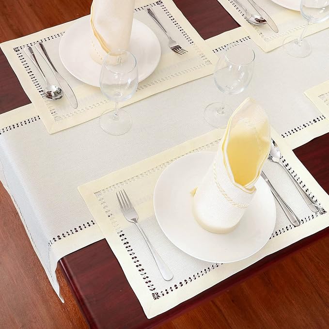 Grelucgo Handcrafted Solid Color Dining Table Placemats, Double-Hemstitched) - Image 5