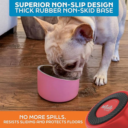 Master Pet Supply Stainless Steel Slanted Dog Cat Food Bowl - 8 oz Heavy Duty - Crimson Flame, Double Wall Insulated, Non-Slip Elevated Bowl for French Bulldogs Pugs Cats, Anti Rust Dishwasher Safe