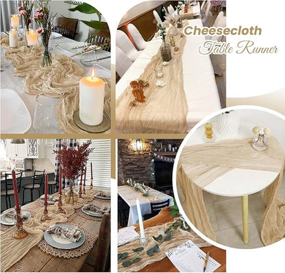 8 Pack Beige Cheesecloth Table Runner 20 x 120 inch Gauze Table Runners 10 FT - Image 4