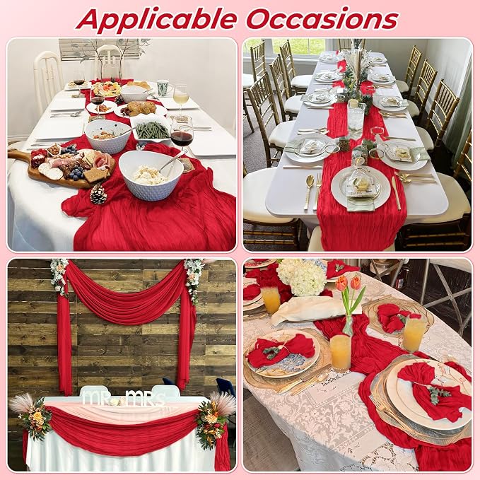 6 Pack Red Cheesecloth Table Runner 20 x 120 Inch Gauze Table Runner Fabric - Image 7