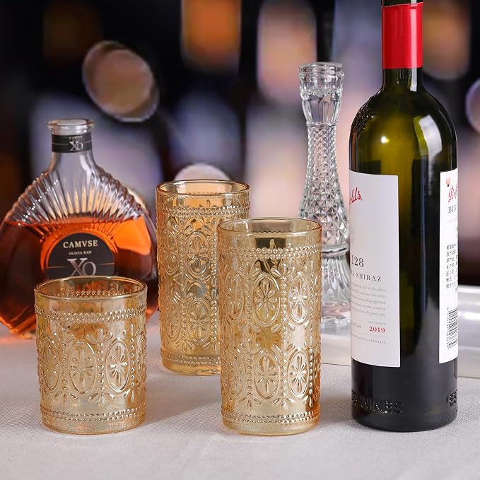 abrwyy Amber Glassware set of 4, Vintage Drinking Glasses, 10oz Heavy Duty - Image 5