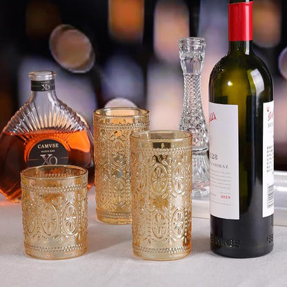 abrwyy Amber Glassware set of 4, Vintage Drinking Glasses, 10oz Heavy Duty - Image 5