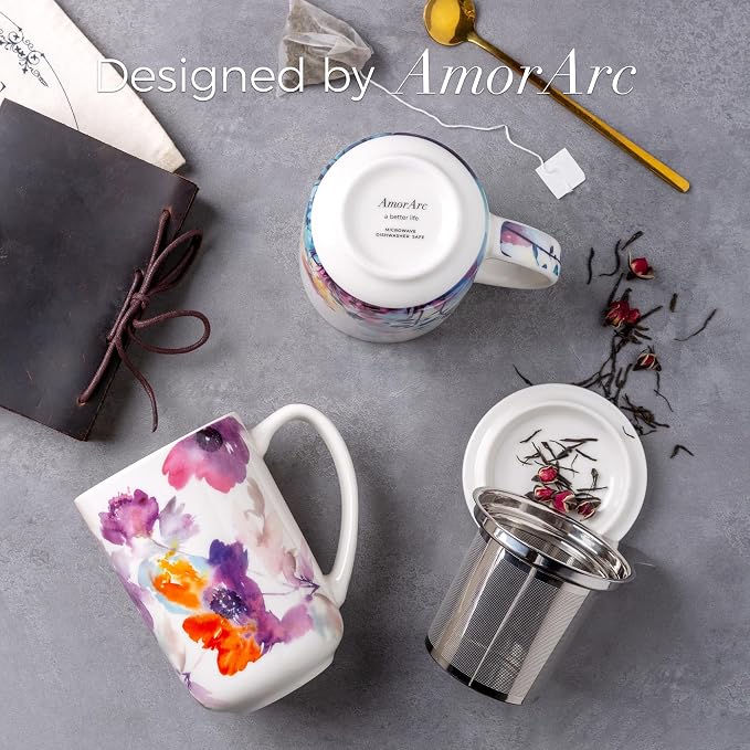 AmorArc Tea Cup With Infuser and Lid, 18oz Loose Leaf Tea Mug With Steeper | - Image 4