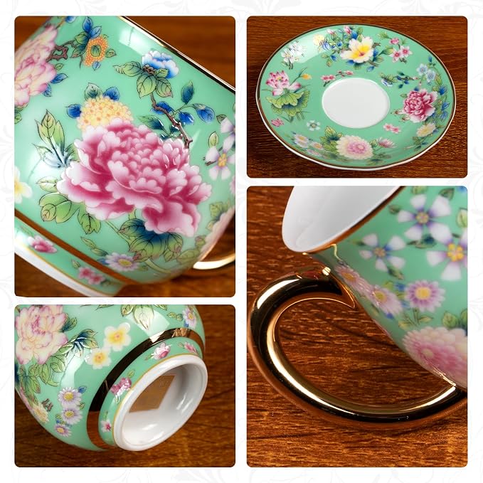 KAMMAK Tea Cup and Saucer, Ceramic Coffee Cups, 7.1 oz, Afternoon Tea and - Image 4
