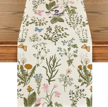 Artoid Mode Wildflowers Floral Spring Table Runner, Seasonal Summer Butterfly by ArtoidMode