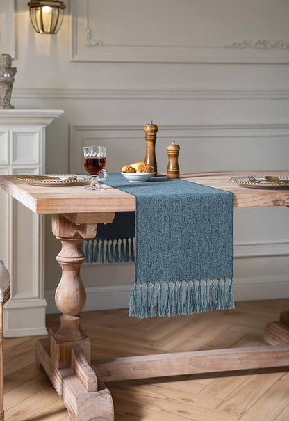 Blue Table Runners 72 Inches Long, Burlap Linen Style Rustic Farmhouse Table - Image 3