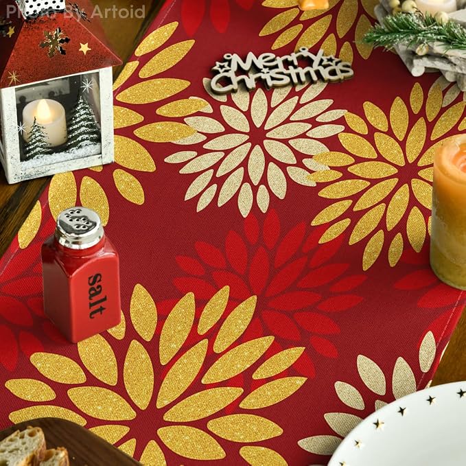 Artoid Mode Red Orange Dahlia Floral 2025 New Year Table Runner, Spring - Image 3