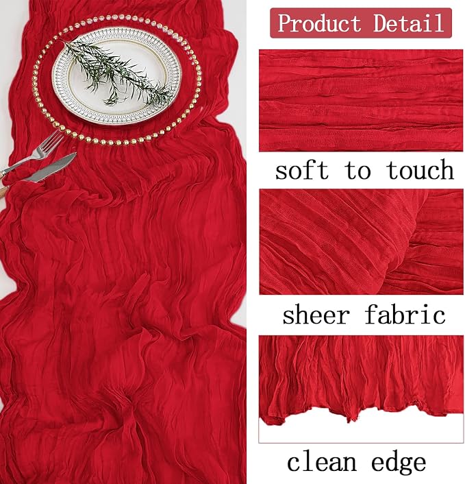 8 Pack Red Cheesecloth Table Runner 20 x 120 inch Gauze Table Runners 10 FT Long - Image 3