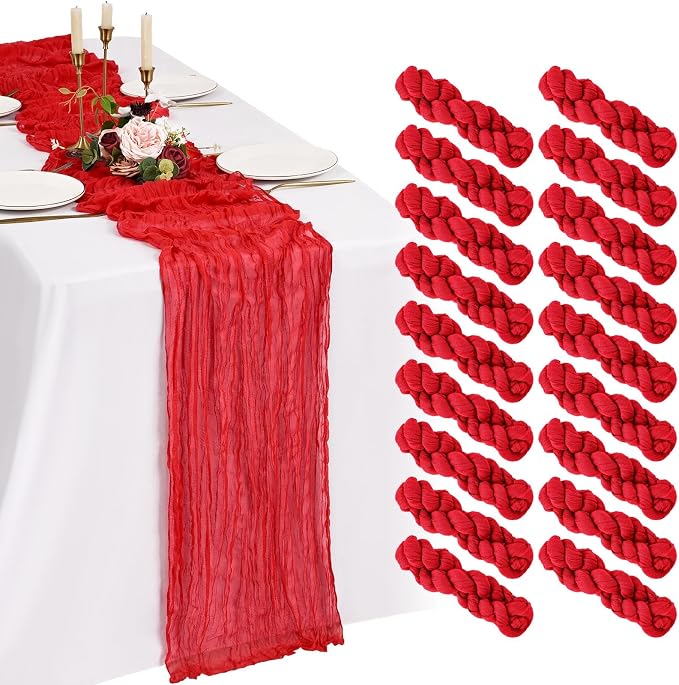 18 Pack Cheesecloth Table Runner 10FT Red Table Runner Boho Gauze Cheese Cloth by Showgeous