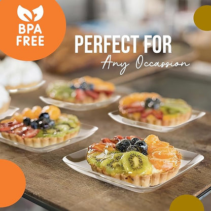 Exquisite Tiny Mini Dessert Plates - 120 Pack 2.4 In. x 2.4 In. Clear Disposable Appetizer Plates - Small Plastic BPA Free for Weddings