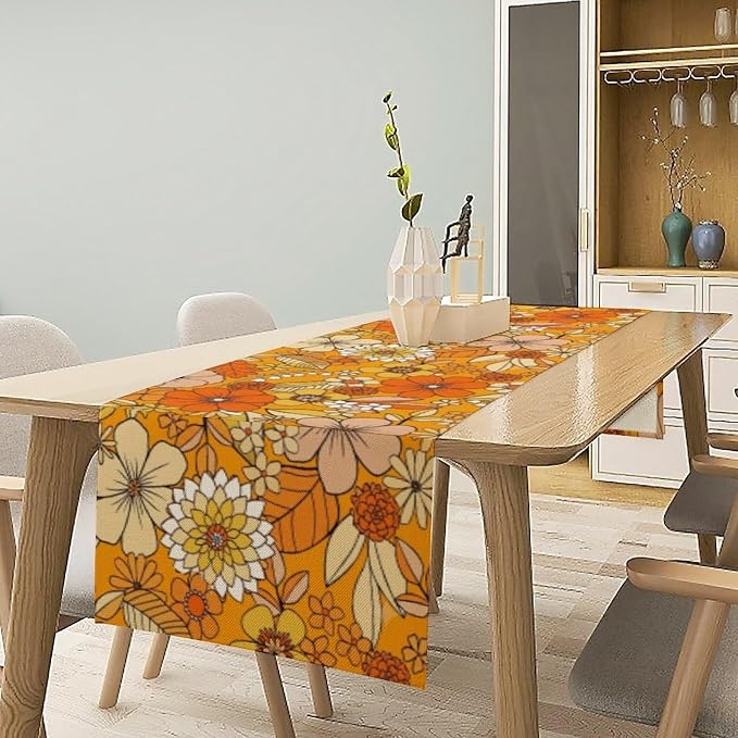 Floral Table Runner Retro 70s Hippie Daisy Flower Peace Love Birthday Party - Image 2
