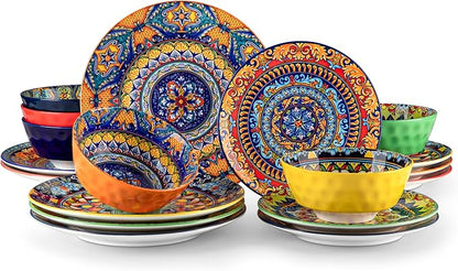 vancasso 18 Pieces Plates and Bowls Set, Bohemian Style Dinnerware Sets Service by vancasso