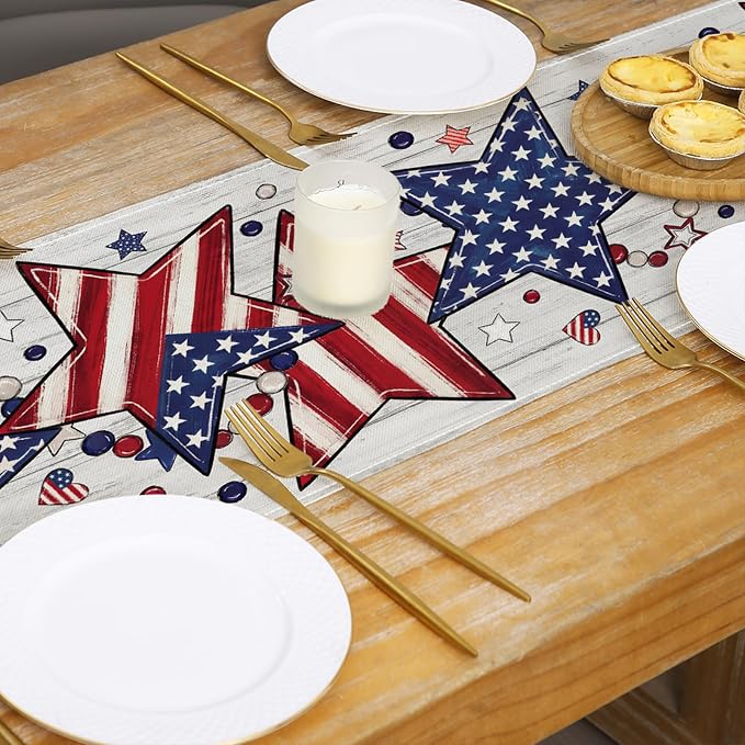 Patriotic Table Runner Decor, 4th of July Independence Day Retro American Flag - Image 3