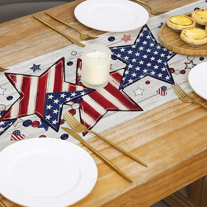 Patriotic Table Runner Decor, 4th of July Independence Day Retro American Flag - Image 3