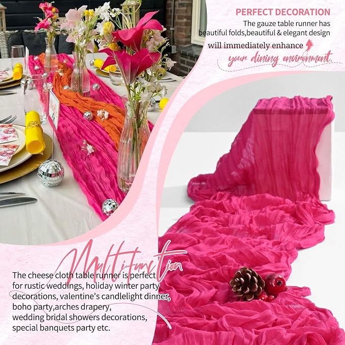 30 Pack Cheesecloth Table Runner 10FT Hot Pink Table Runner Boho Gauze Cheese - Image 6