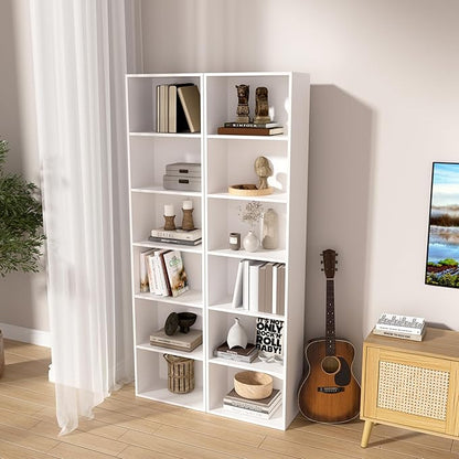 Wooden 6 Cube Storage Organizer, White 6 Cube Storage Shelf, 6 Tier Closet Organizers Storage Cubes Display Cubby, Versatile Cubes Open Bookshelf and Cubby Organizer for Any Space 15.7inch