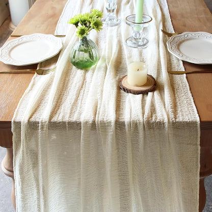 Beige Cheesecloth Table Runner Gauze Rustic Boho Home Decoration | 30x120 Inches - Image 3