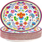 50Pcs Mexican Fiesta Oval Paper Plates 10" x 12" Large Disposable Heavy Duty Colorful Mandala Floral Party Plates Cinco De Mayo Dessert Platters for Taco Tuesday Birthday Party Supplies Decor