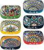 HENXFEN LEAD Boho Ceramic Square Bowls – 20 oz Colorful Bowls for Snacks, Dessert, Side Dishes, Pasta - 6 Inches Appetizer Plates Set of 6, Microwave & Dishwasher Safe