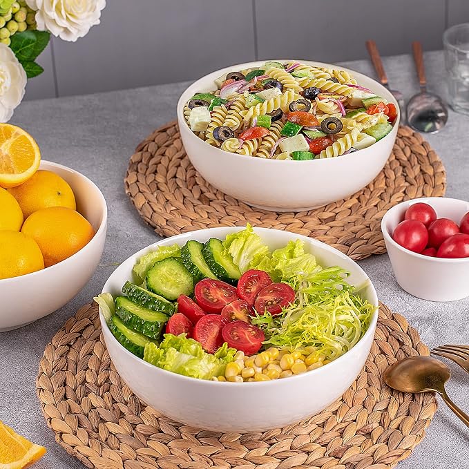 DELLING 60 Oz Large Serving Bowls Set of 3, 8 Inch White Ceramic Mixing Bowls - Image 6