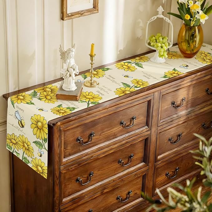 Summer Bee Sunflower Table Runner Home Sweet Home Burlap Table Runners - Image 5