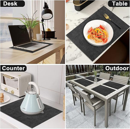 Leather Heat Resistant Placemats Set of 6 Waterproof Wipeable Washable PU Table Mats,Easy to Clean Anti-Slip Place Mats (Dark Grey, 6)