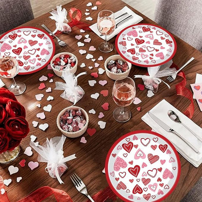 24Pcs Valentines Paper Plates Red Lovely Heart Love Dessert Disposable Paper Plates for Engagements Weddings Anniversary Birthday Tableware Party Supplies Decorations