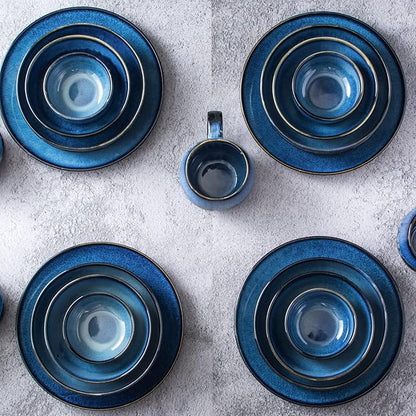 UNICASA Ceramic Dessert Plate Set of 4, 8 Inch Reactive Plates for Appetizer, Snack, Salad, Serving Dish, Microwave & Dishwasher Safe, Scratch Resistant, Blue